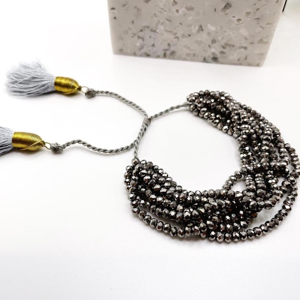 New silver beaded braided tassel bracelet